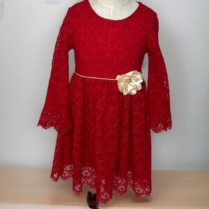 Rare Editions Fancy Red Long Sleeve Dress Girls Size Unknown See Measurements 5?
